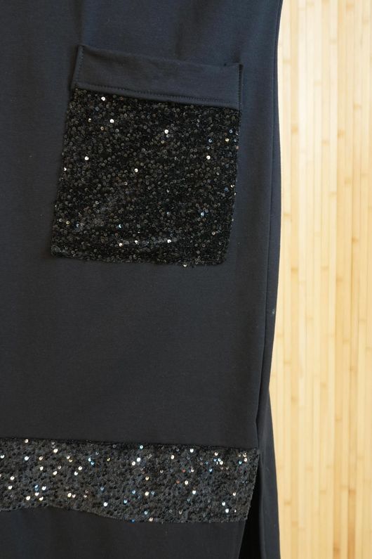Oscar Immy Sequin Pocket Sweatshirt Dress Black